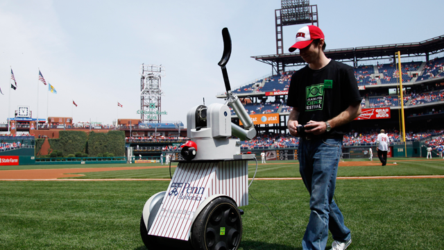 Jordan Brindza pilots a robot from the University of Pennsylvania 
