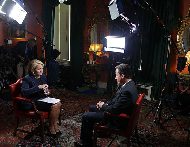 CBS Evening News anchor interviews  British  Prime Minister David Cameron  in london on April 28, 2011.  