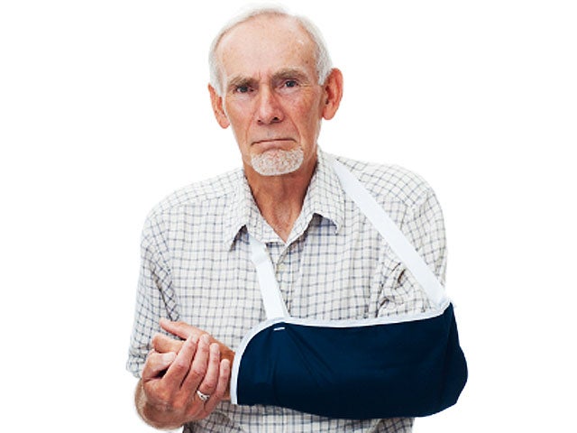 senior, cast, sling, bone, break, fracture, elderly, man, osteoporosis, stock, 4x3 
