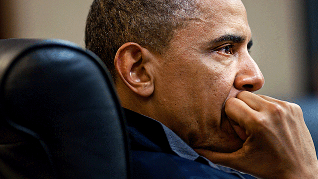this image released by the White House, President Barack Obama makes a point during one in a series of meetings in the Situation Room of the White House discussing the mission against Osama bin Laden, Sunday, May 1, 2011. National Security Adviser Tom Don 
