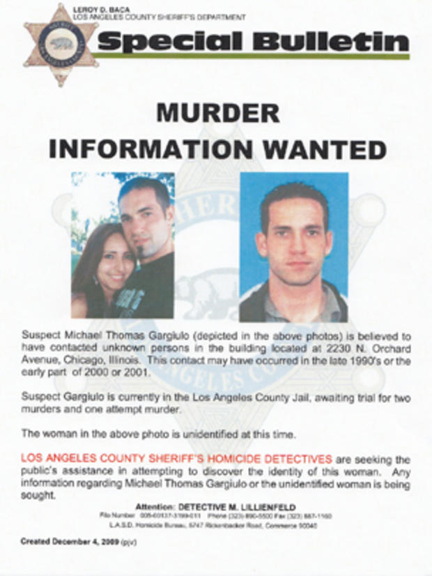 Los Angeles County Sheriff's Homicide detectives are seeking the public's assistance in attempting to discover the identity of this woman photographed with Michael Garguilo.  