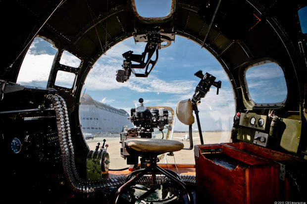 View out the front nose guns of a vintage B-17 