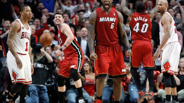 LeBron James reacts as Miami wins 