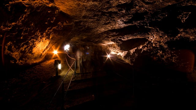 Visitors walking through underground Jerusalem 