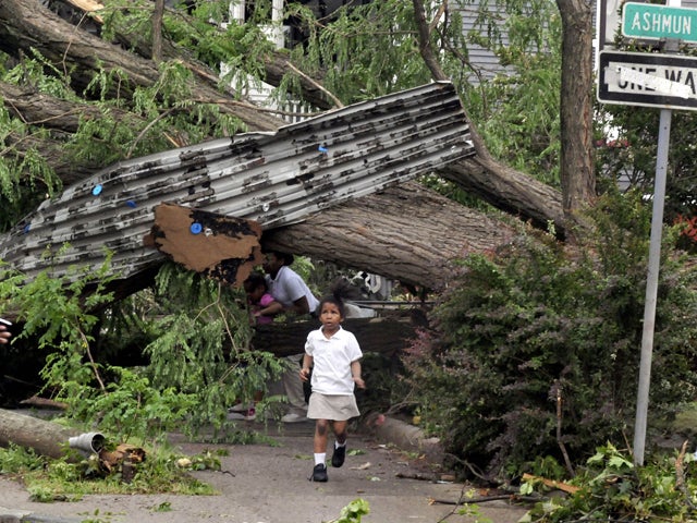 child runs for cover
 