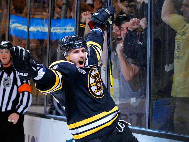 David Krejci after scoring a goal 