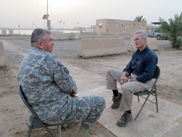 Scott Pelley interviews Operation Proper Exit founder Rick Kell at Camp Victory.  