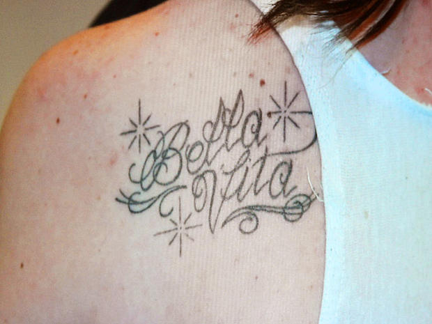 A photograph of a tattoo that Casey Anthony received by tattoo artist Bobby Williams while her daughter Caylee was reported missing is displayed on a monitor after being entered into evidence during day 18. 