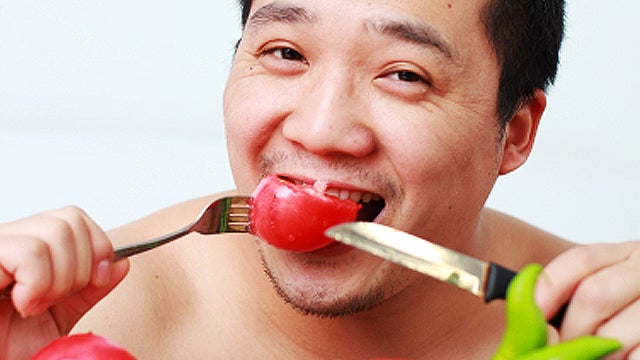 happy, man, eating, vegetables, healthy, veggies, asian, stock, 4x3 