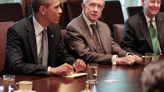 President Obama, Harry Reid and Mitch McConnell 