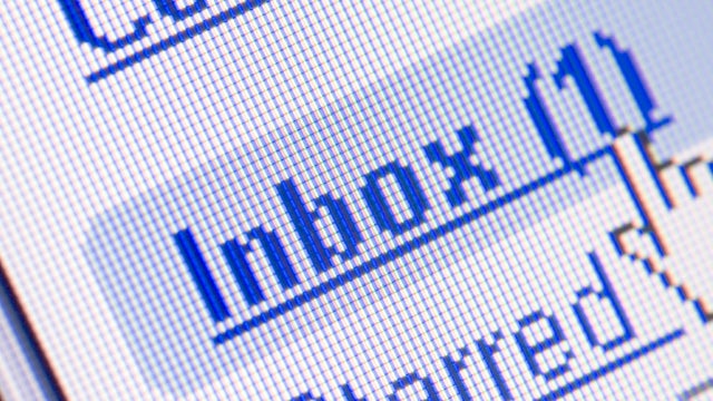 Monitor screen showing email in the inbox. 