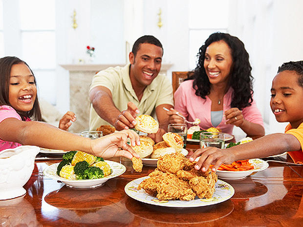 family, meal, dinner, fried chicken, dinnertime, bonding, stock, 4x3 