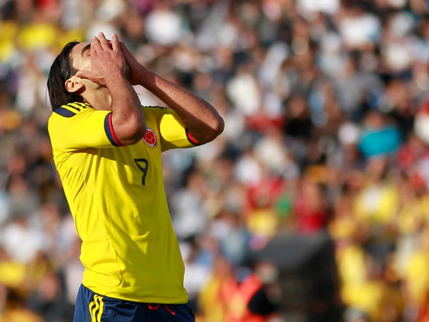Radamel Falcao reacts after missing a chance to score 
