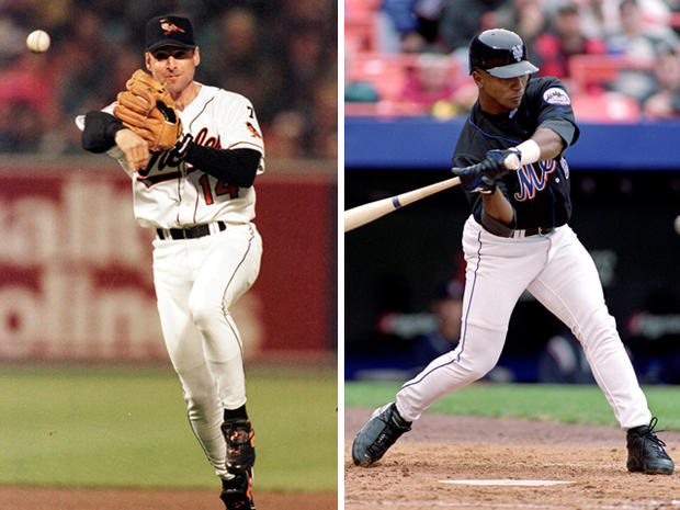 Mike Bordick of the Baltimore Orioles and Melvin Mora of the New York Mets 