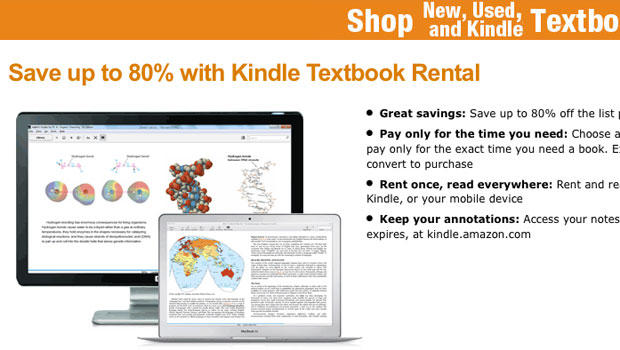 Amazon begins renting textbooks for Kindle 