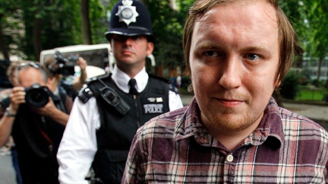 Jonathan May-Bowles arrives at Westminster Magistrates' Court in London to be sentenced Aug. 2, 2011. May-Bowles pleaded guilty to throwing a plate of shaving foam at media tycoon Rupert Murdoch as he gave evidence to a British Parliamentary select commit 