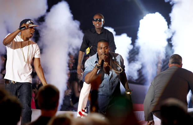 Jay-Z, left, and Kanye West perform at the MTV Video Music Awards on Sunday Aug. 28, 2011, in Los Angeles.  