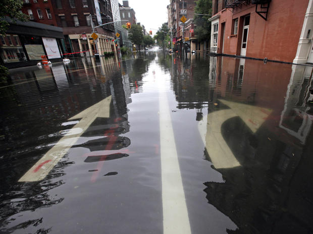 Grand St. and West Broadway in the Soho neighborhood of Manhattan is flooded 