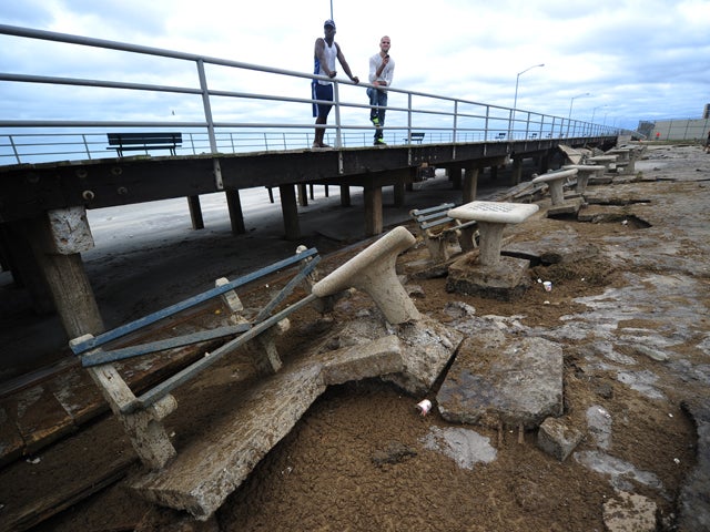 overturned cement benches 
