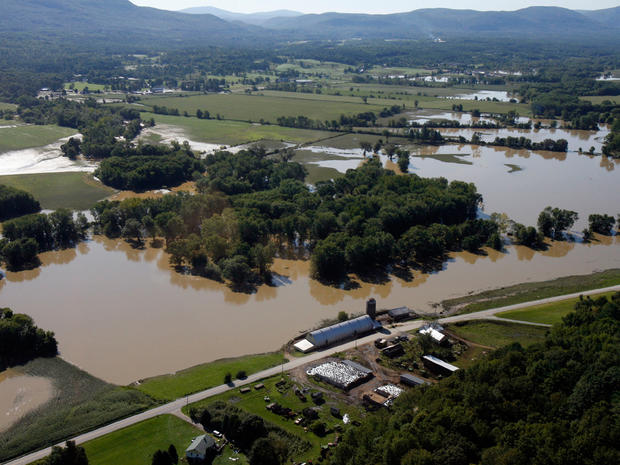Farmer's fields are still flooded in this aerial view on Tuesday, Aug. 30, 2011 in Rutland, Vt. 