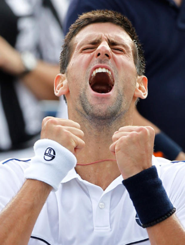 Novak Djokovic reacts  