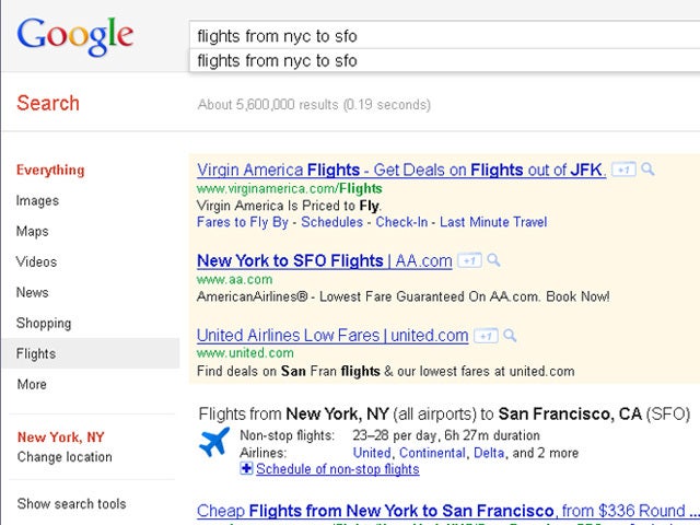 Google Flight Search 
