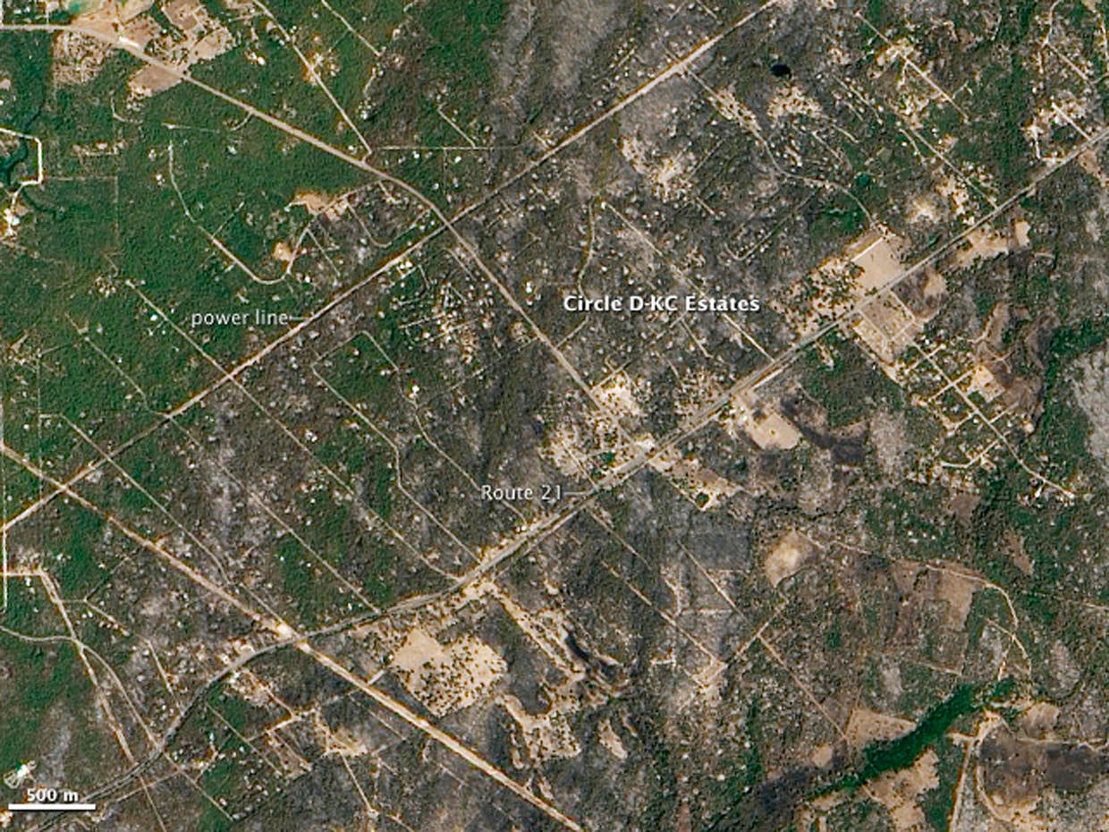 Texas wildfire devastation imaged by satellite - CBS News