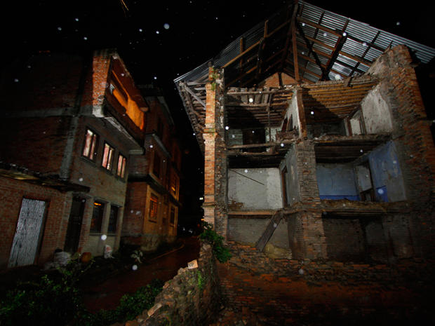 A view of a damaged house after an earthquake 