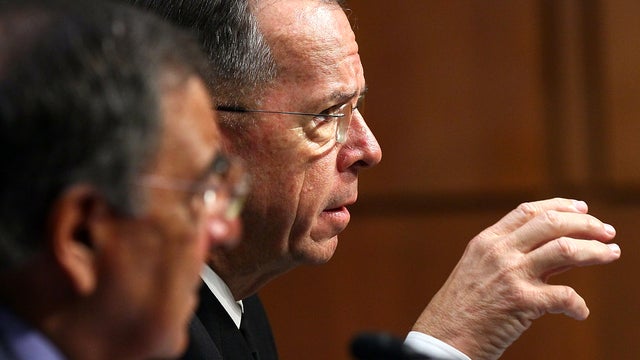 Chairman of the Joint Chiefs of Staff Adm. Michael Mullen, right, and Defense Secretary Leon Panetta testify before the Senate Armed Services Committee Sept. 22, 2011, in Washington. 