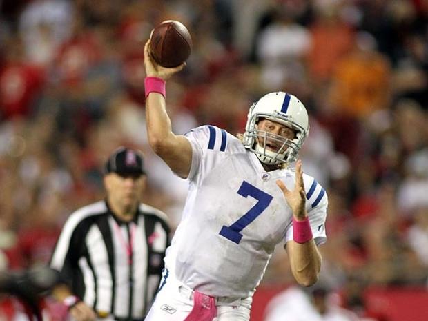 TAMPA, FL - OCTOBER 03: Quarterback Curtis Painter #7 of the Indianapolis Colts throws the ball against the Tampa Bay Buccaneers at Raymond James Stadium on October 3, 2011 in Tampa, Florida. (Photo by Marc Serota/Getty Images) 