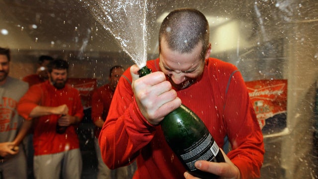 Chris Carpenter celebrates 