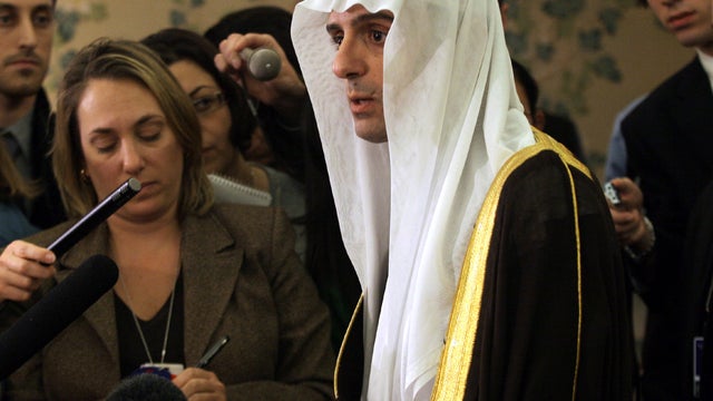 Saudi Ambassador to the United States Adel al-Jubeir speaks to reporters at the U.S. Naval Academy in Annapolis, Md., Nov. 27, 2007. 