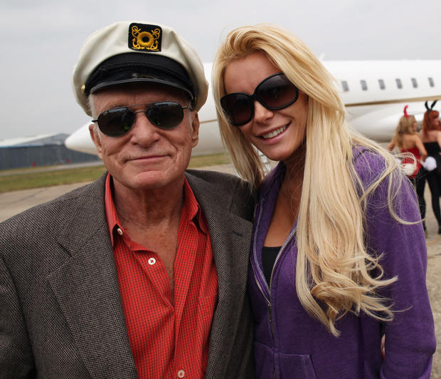 Hugh Hefner Arrives At Stansted Airport For Launch Of Playboy Club London 