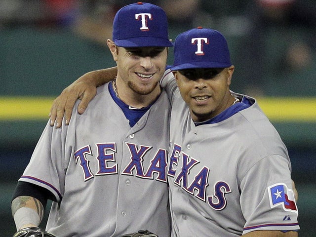 Josh Hamilton and Nelson Cruz celebrate 