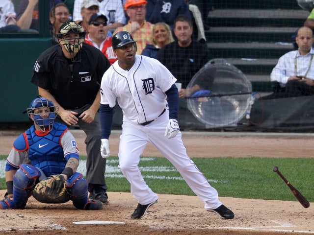 Delmon Young watches his solo home run 
