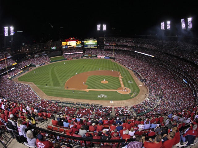 Fans watch from Busch Stadium 