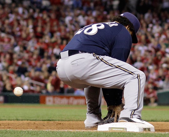Prince Fielder can't handle a throw 