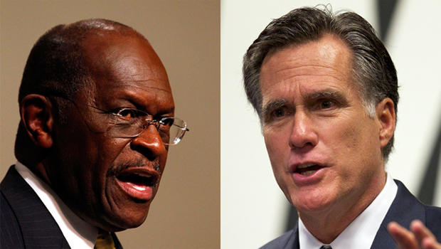 Herman Cain and Mitt Romney 