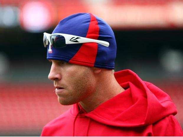 ST LOUIS, MO - OCTOBER 18: Josh Hamilton #32 of the Texas Rangers takes batting practice at Busch Stadium on October 18, 2011 in St Louis, Missouri.The Texas Rangers will take on the St. Louis Cardinals in Game One of the 2011 World Series on October 19. (Photo by Dilip Vishwanat/Getty Images) 