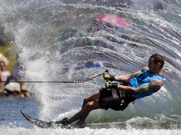 Jason McClintock competes in the men's water skiing slalom 