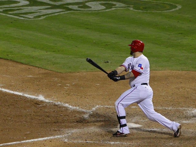 Mike Napoli hits a two-run double 