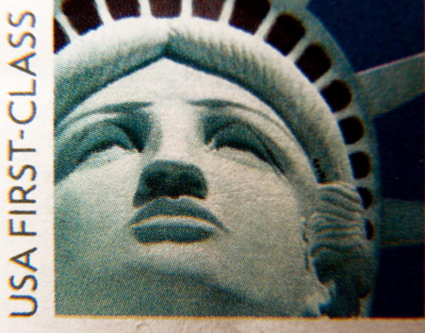 A close-up of the Statue of Liberty post 