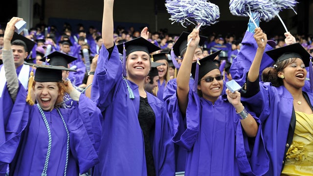 New York University graduates celebrate their commencement at Yankee Stadium May 18, 2011, in New York City. 