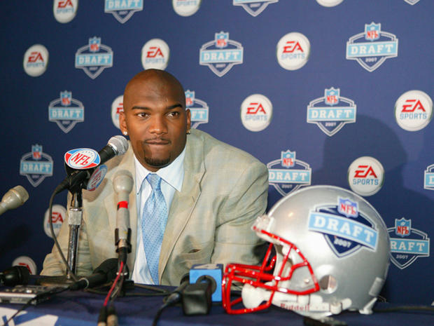 JaMarcus Russell speaks to reporters during the NFL Draft Media Luncheon 