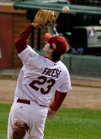 David Freese drops a ball  