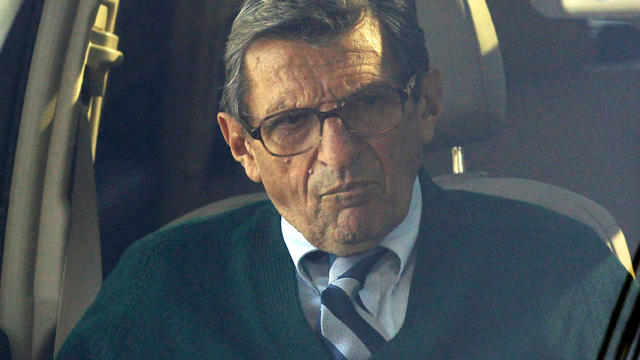 Penn State football coach Joe Paterno arrives home Nov. 9, 2011, in State College, Pa. Paterno has decided to retire at the end of the season, his long career brought down by his failure to do more about an allegation of child sex abuse against a former a 