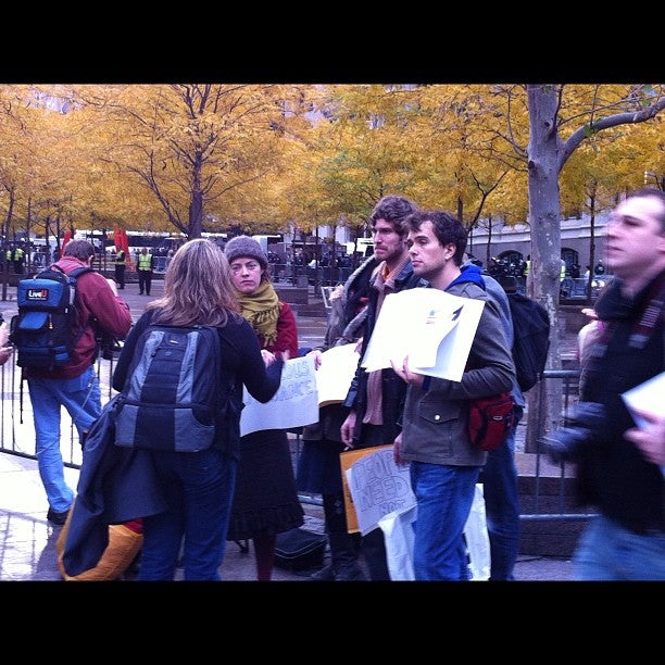 Protesters right outside Zuccotti Park 