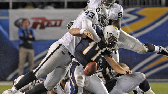 Philip Rivers fumbles as he's sacked 