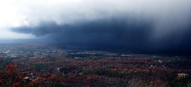 A storm blows over the city of Jacksonville, Ala. 
