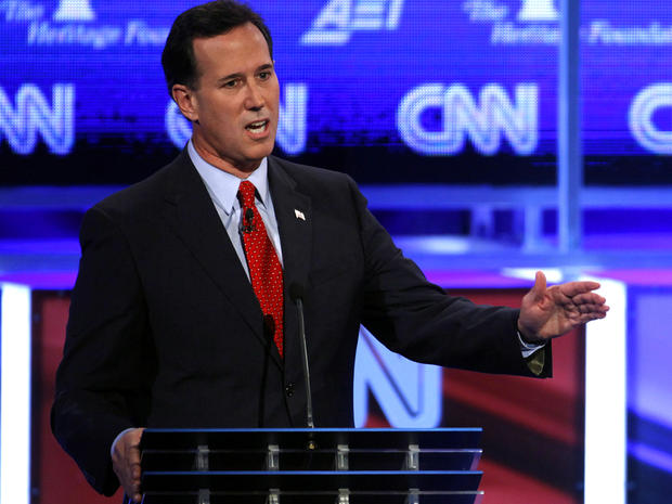 Former Pennsylvania Sen. Rick Santorum speaks during a Republican presidential debate in Washington Nov. 22, 2011. 